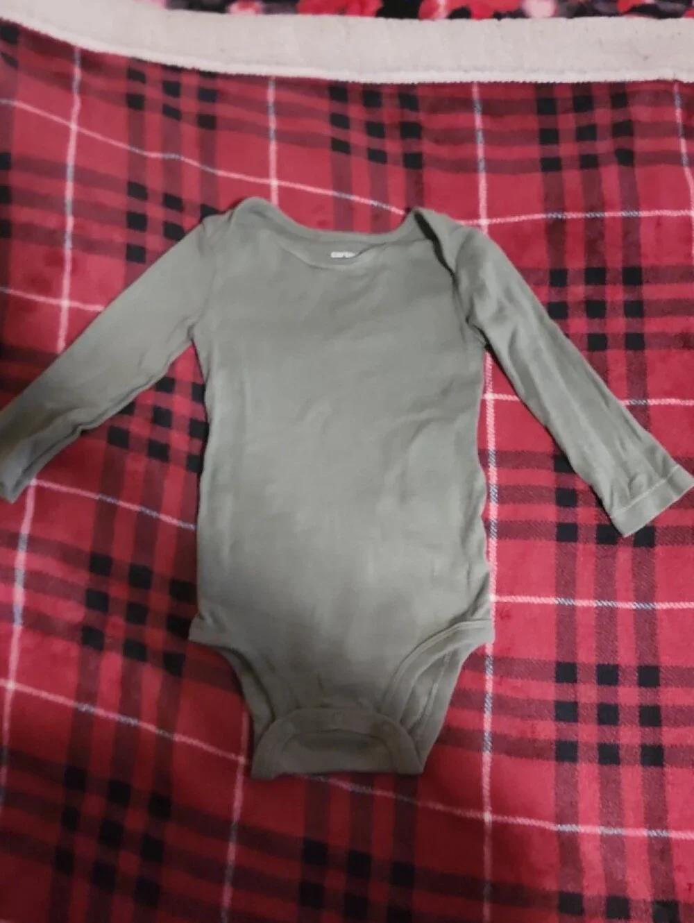 Carter's Green Long-Sleeve Baby One-Piece White,Gray And Light Blue Body Suit.